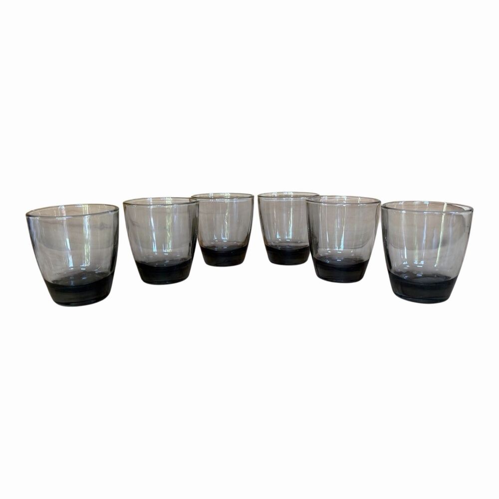 6 Libbey Classic Smoke 4" Double Rocks Old Fashioned Glasses VTG Barware Tumbler
